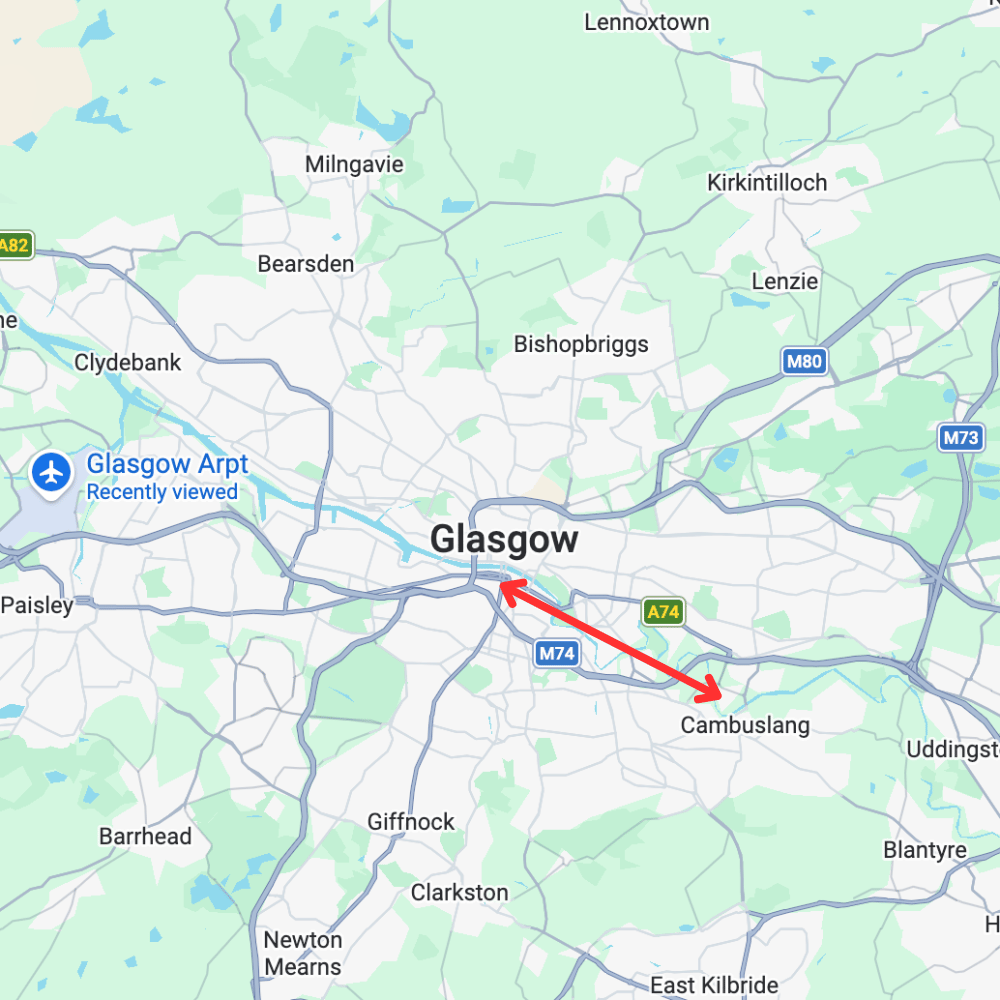 Cambuslang map showing the location of cambuslang in relation to glasgow